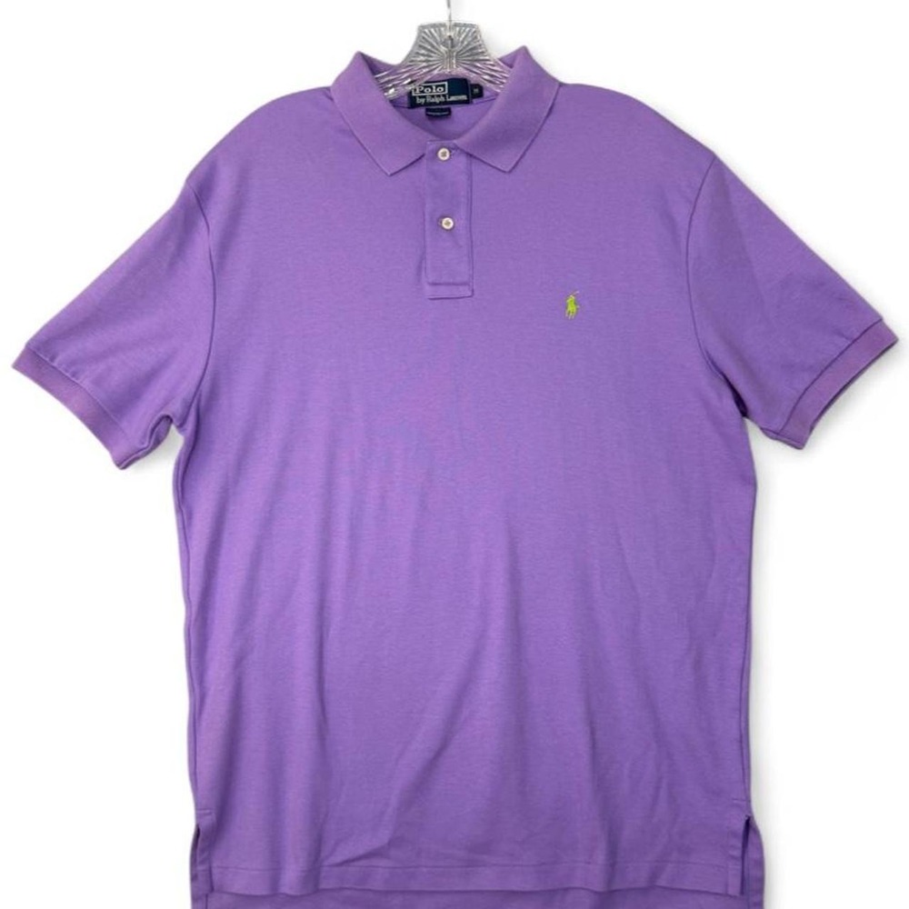 Vintage Polo Ralph Lauren Purple Mesh Polo Shirt Neon Yellow Pony | Men's Medium